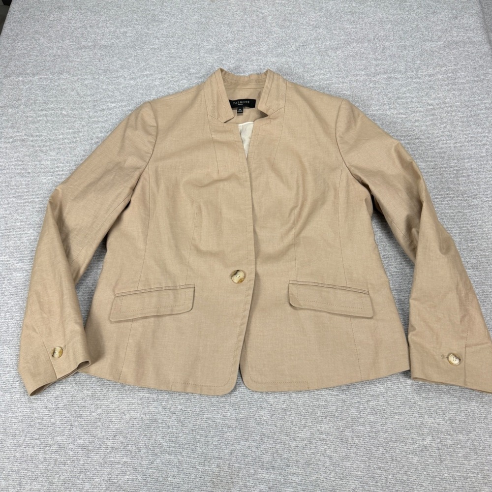 Talbots Petites Blazer Jacket Tan Khaki Cotton Blend 12P Single Button PH95 - Picture 12 of 14